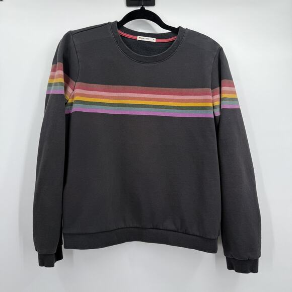 Marine Layer Sweatshirt Womens Medium Gray Rainbow Stripe Crewneck Retro Fleece - Picture 1 of 10